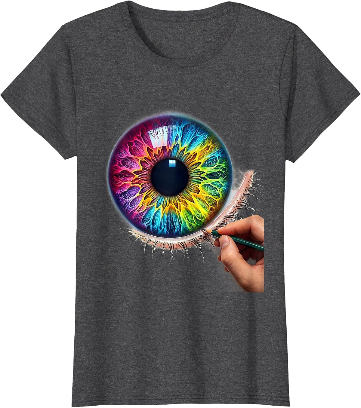 Women's Art Teacher Hand Sketching Eye Pencil Drawing T-Shirt - Dark Heather Grey