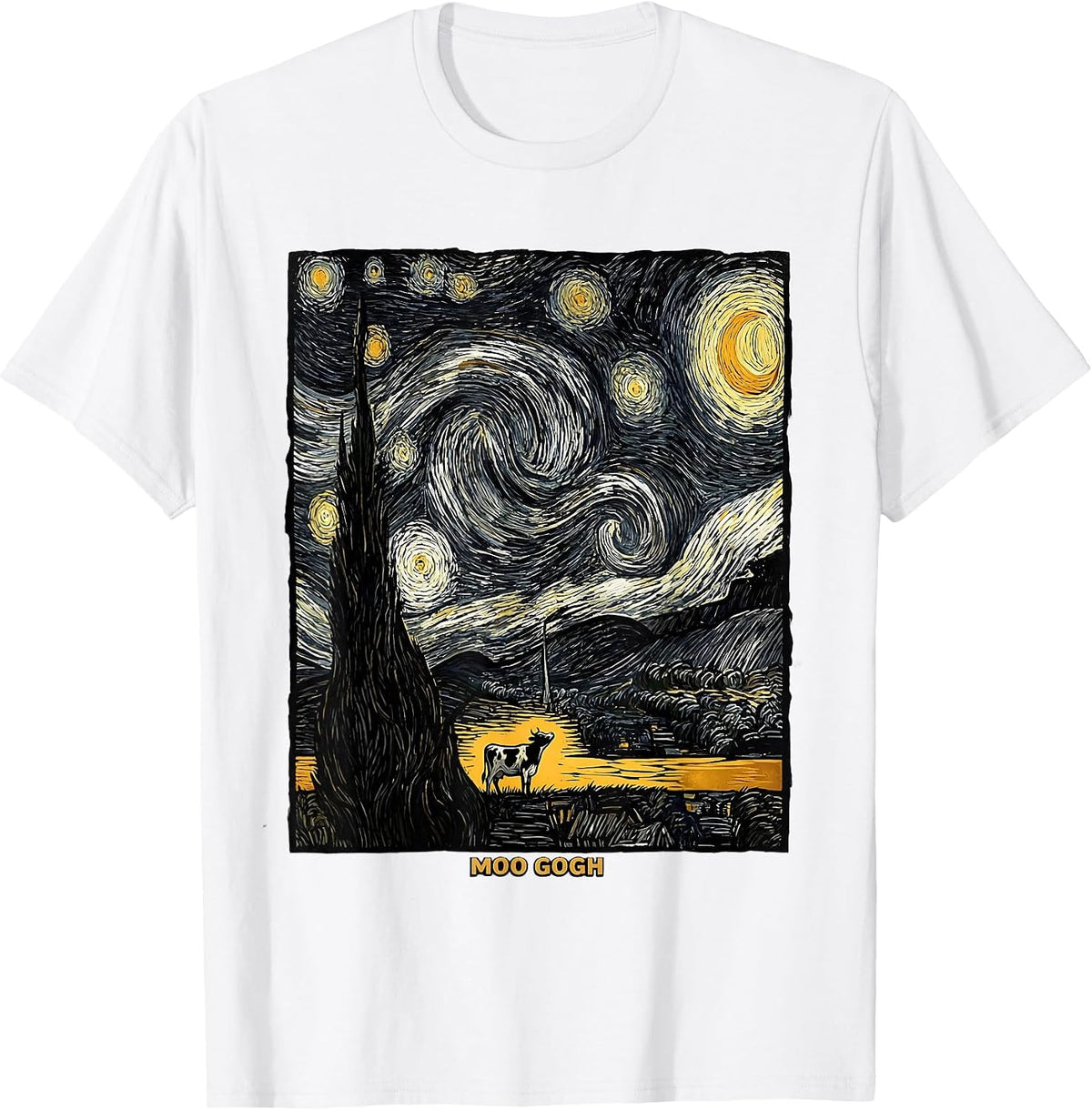 Men's Moo Gogh Whimsical Cow Art Lover Gift for Pet Owners T-Shirt - White