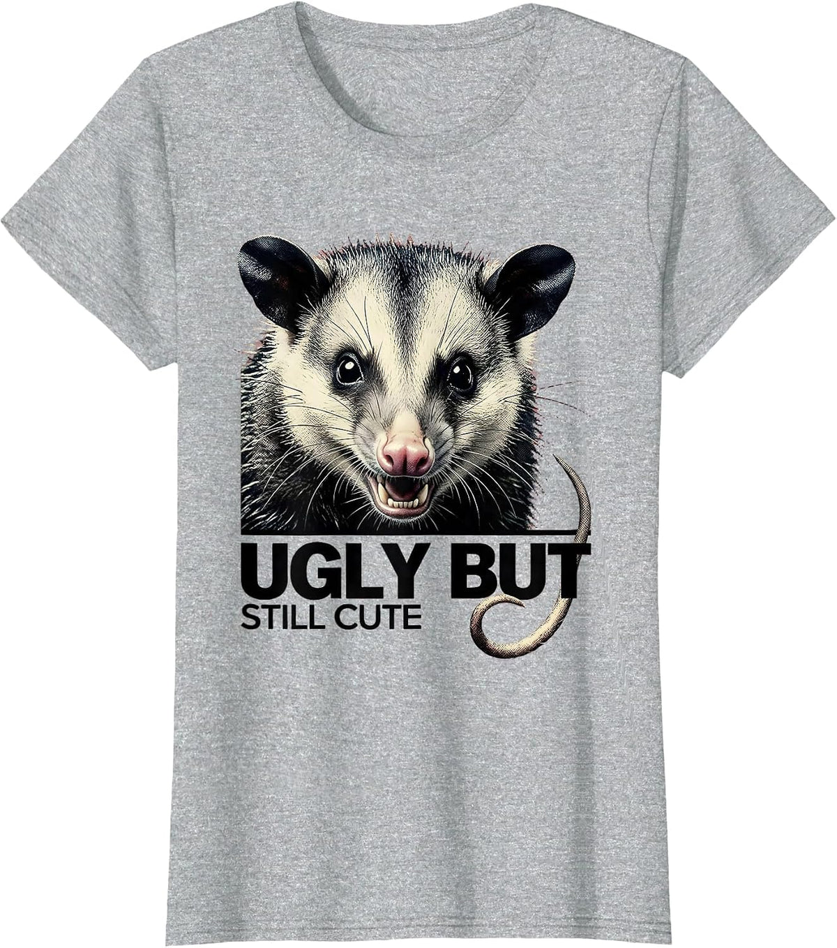 Ugly But Still Cute Funny Opossum Design T-Shirt - Heather Grey