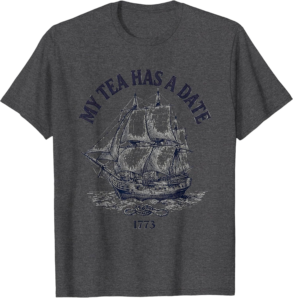 My Tea Has A Date: 1773 Funny History Teacher July 4th T-Shirt - Dark Heather Grey