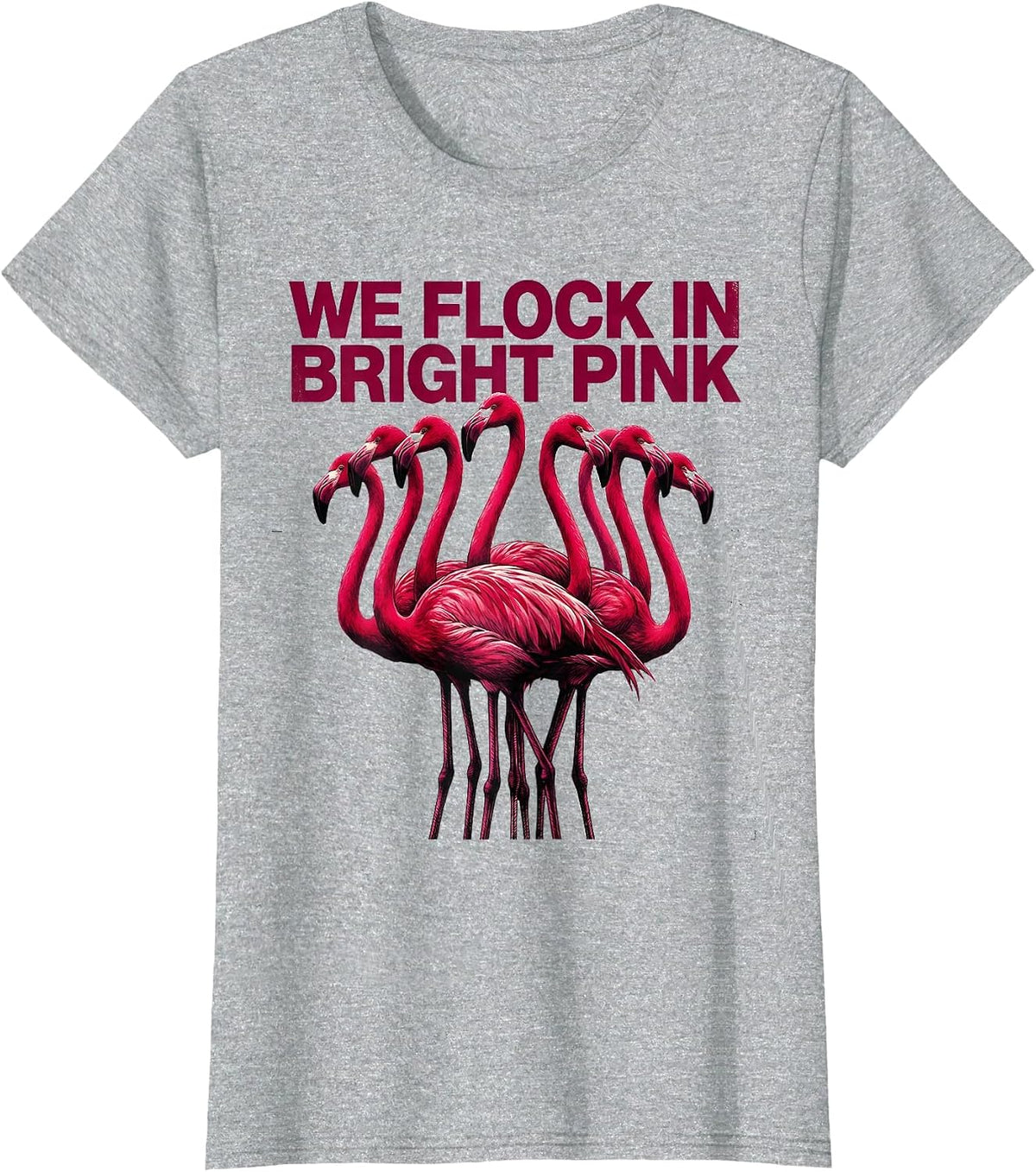 We Flock In Bright Pink Funny Flamingo Lover Summer Vacation T-Shirt - Heather Grey
