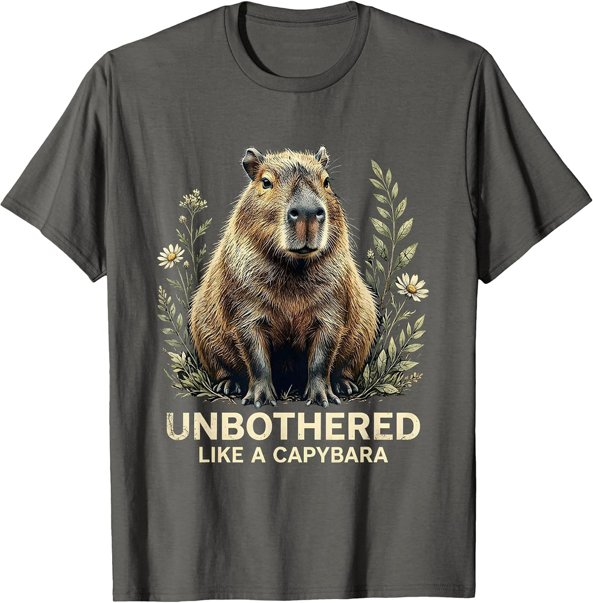 Unbothered Like a Capybara Chill Vibes Design T-Shirt - Asphalt Grey