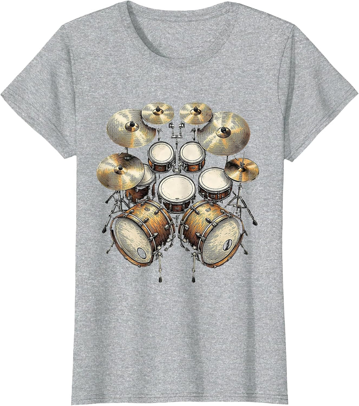 Double Kick Drum Kit Aerial View Rockstar Design T-Shirt - Heather Grey