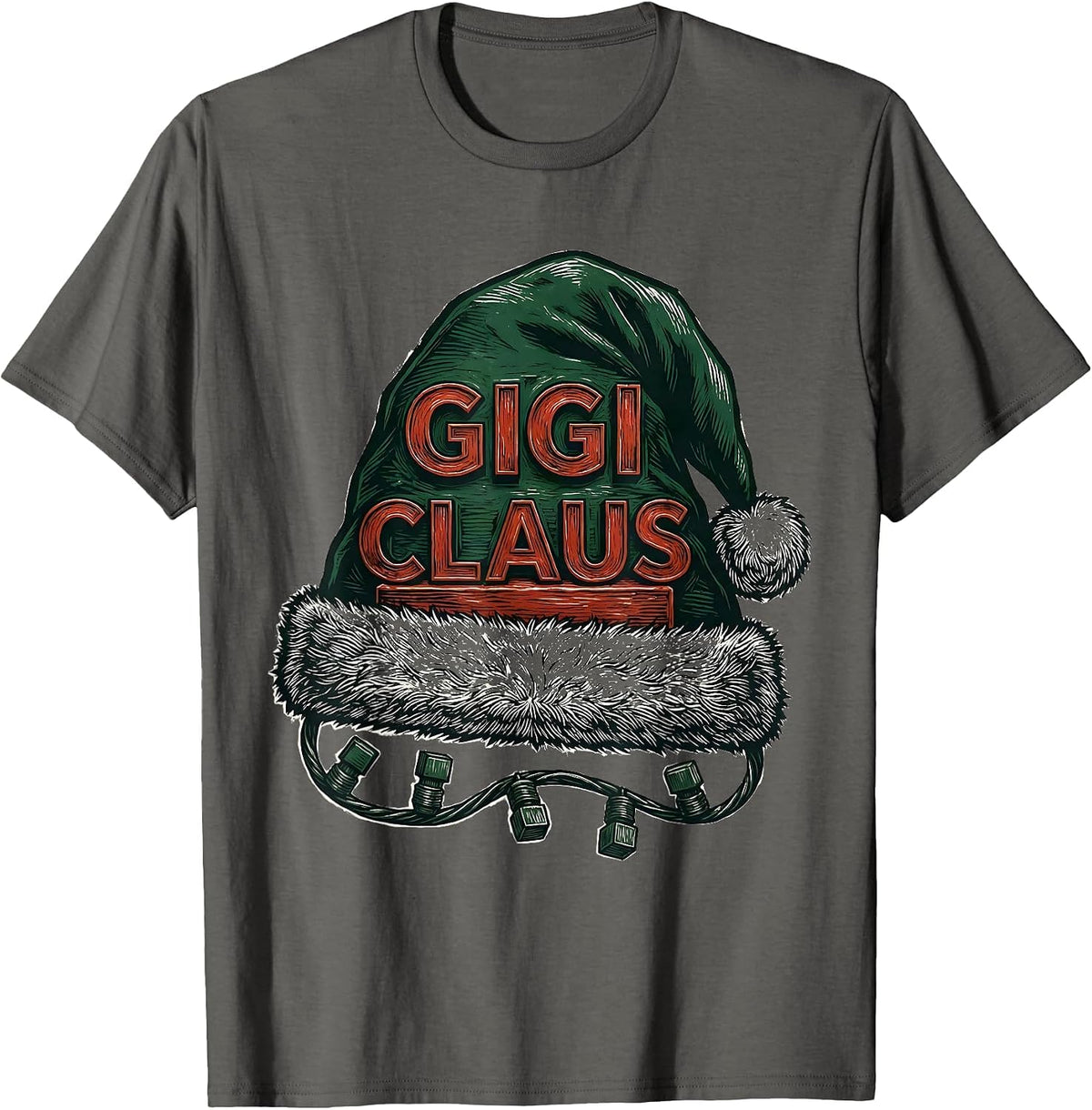Men's Gigi Claus Linocut Family Matching Christmas Group Photo T-Shirt - Asphalt Grey