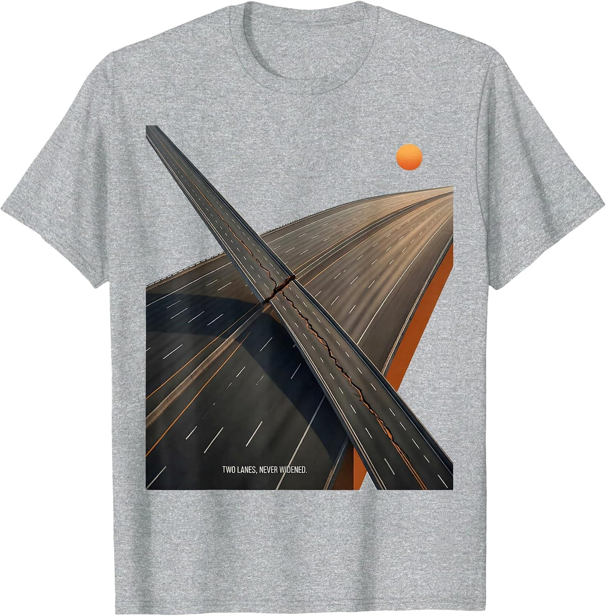 Men's Two Lanes, Never Widened Editorial Conceptual Road Trip T-Shirt - Heather Grey