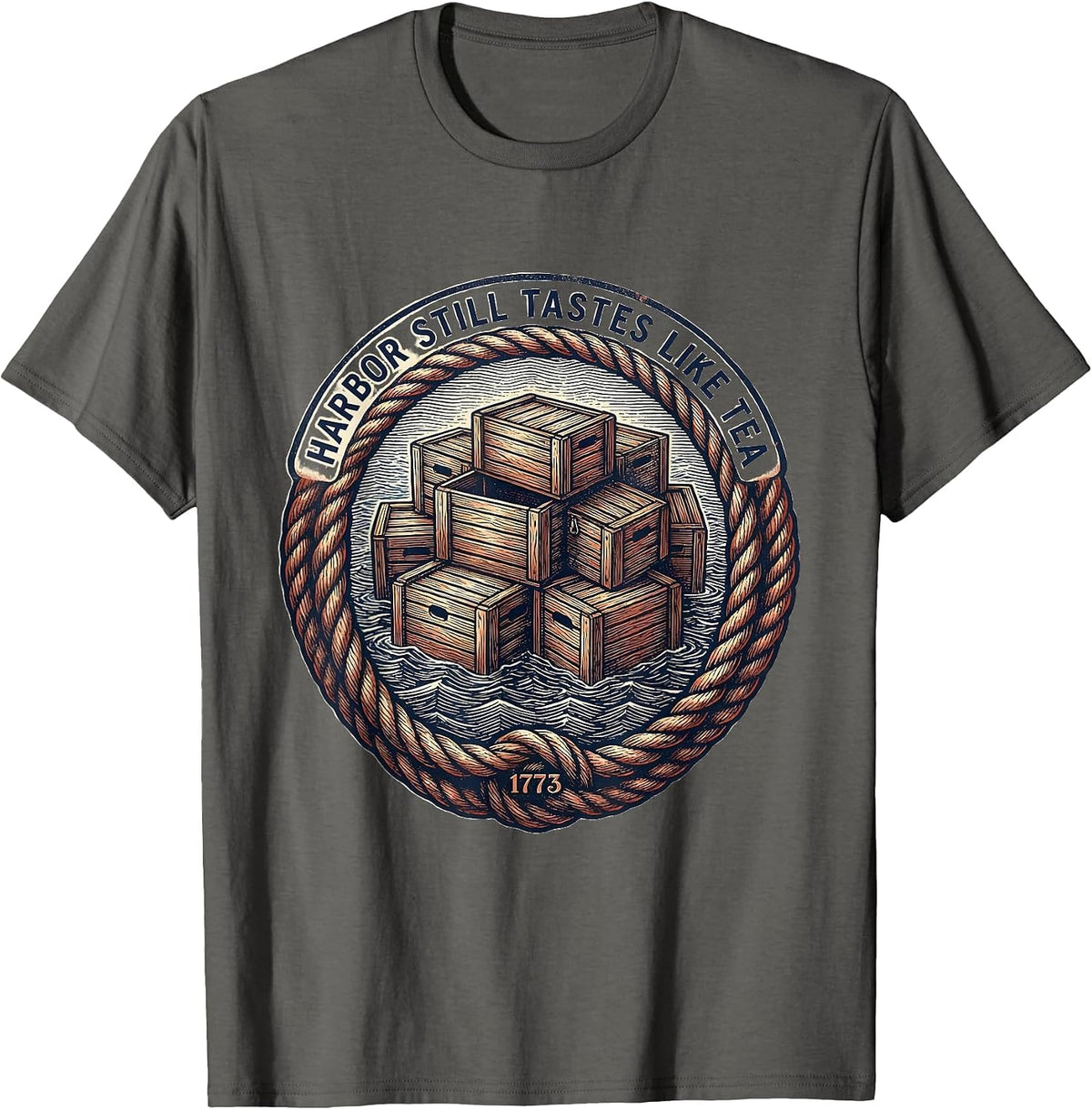 Harbor Still Tastes Like Tea Patriotic Humor History Teacher T-Shirt - Asphalt Grey