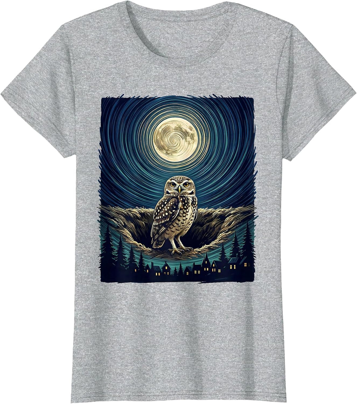 Women's Burrowing Owl Van Gogh Starry Night Art Lover T-Shirt - Heather Grey