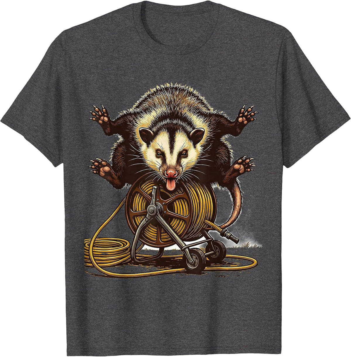 Men's Opossum Sprawled Belly-Up Deadpan Humor Meme Gift T-Shirt - Dark Heather Grey