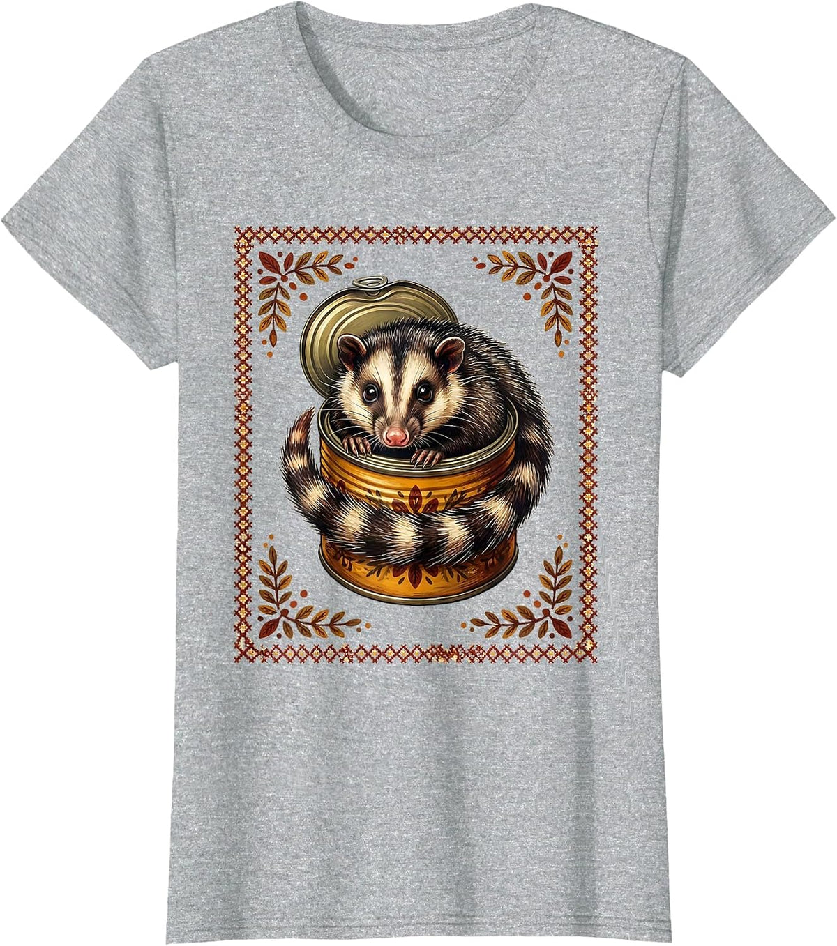Women's Possum in a Tin Can Cute Funny Opossum Art T-Shirt - Heather Grey