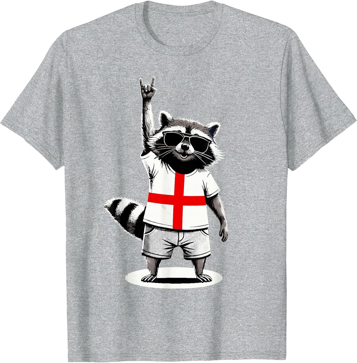 English Flag Raccoon Funny England T-Shirt - Heather Grey