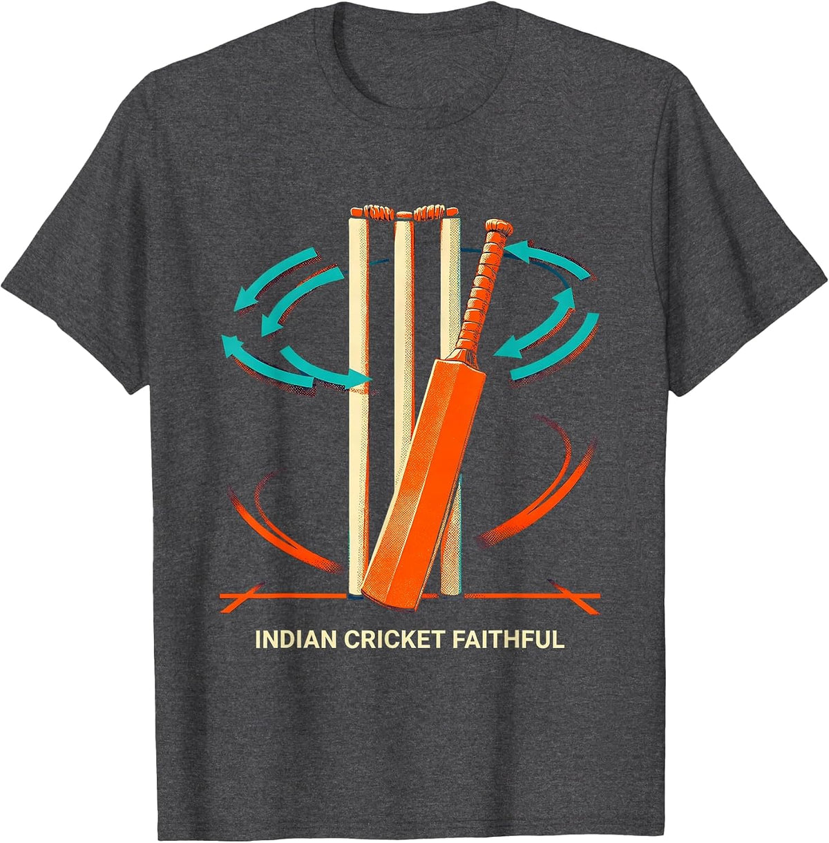 Men's Indian Cricket Faithful Risograph Cricket Fan National Pride T-Shirt - Dark Heather Grey