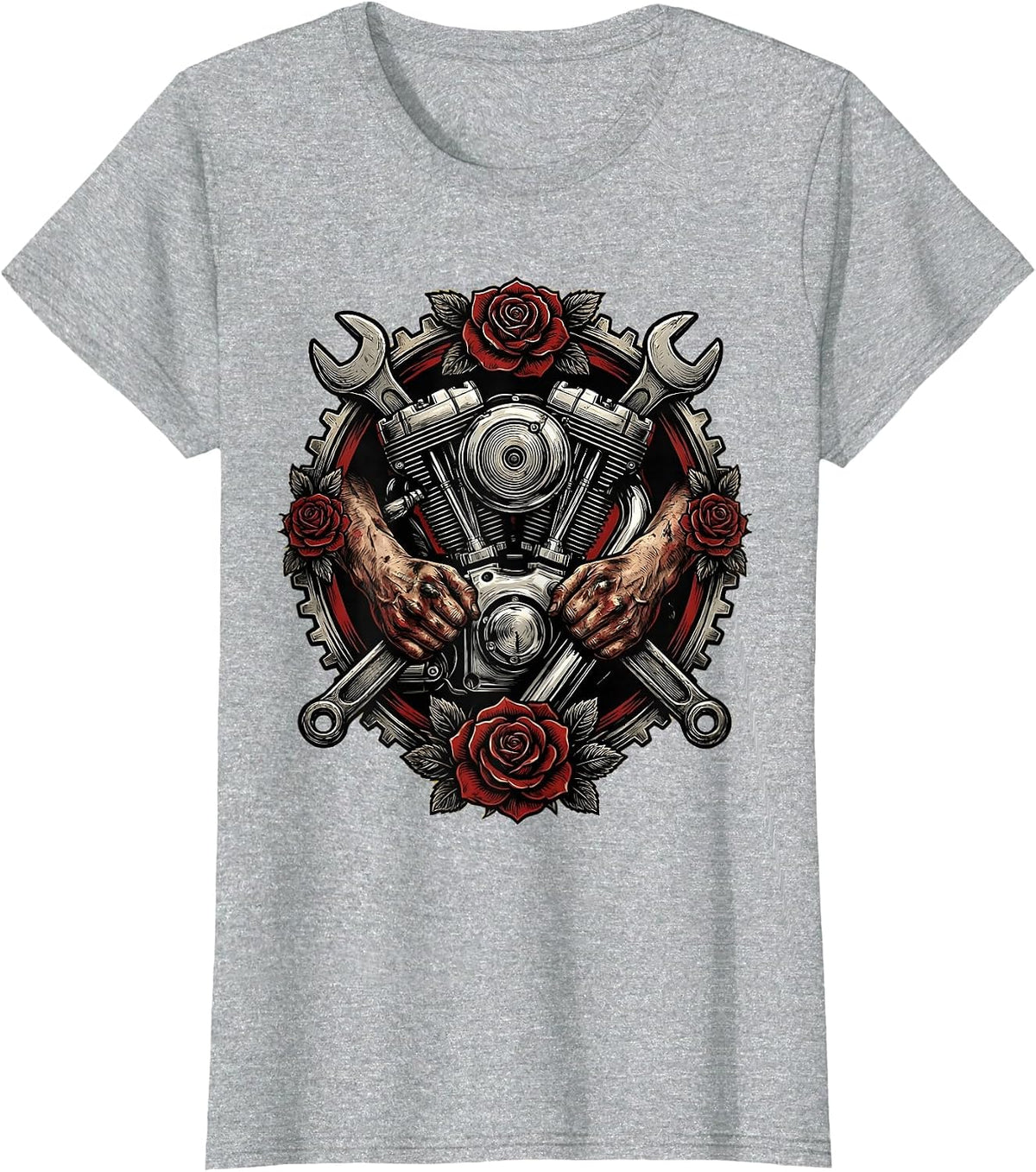 Mechanic Hands Classic Engine Rebuild Graphic T-Shirt - Heather Grey