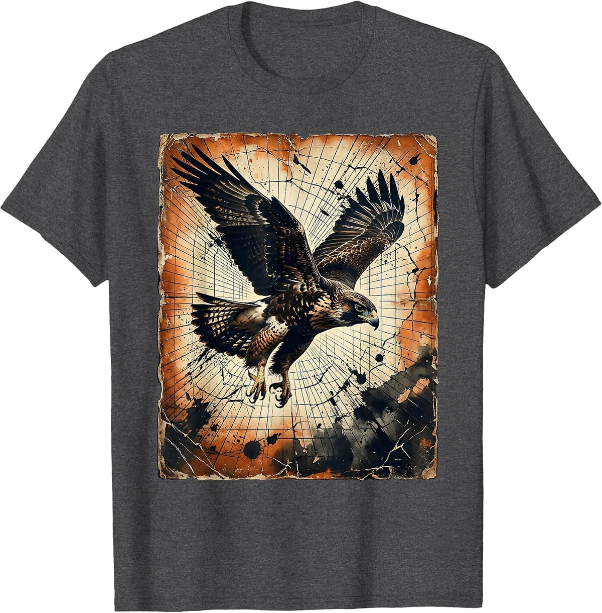 Men's Retro Falcon Dive Geometric Laser Grid 80s T-Shirt - Dark Heather Grey