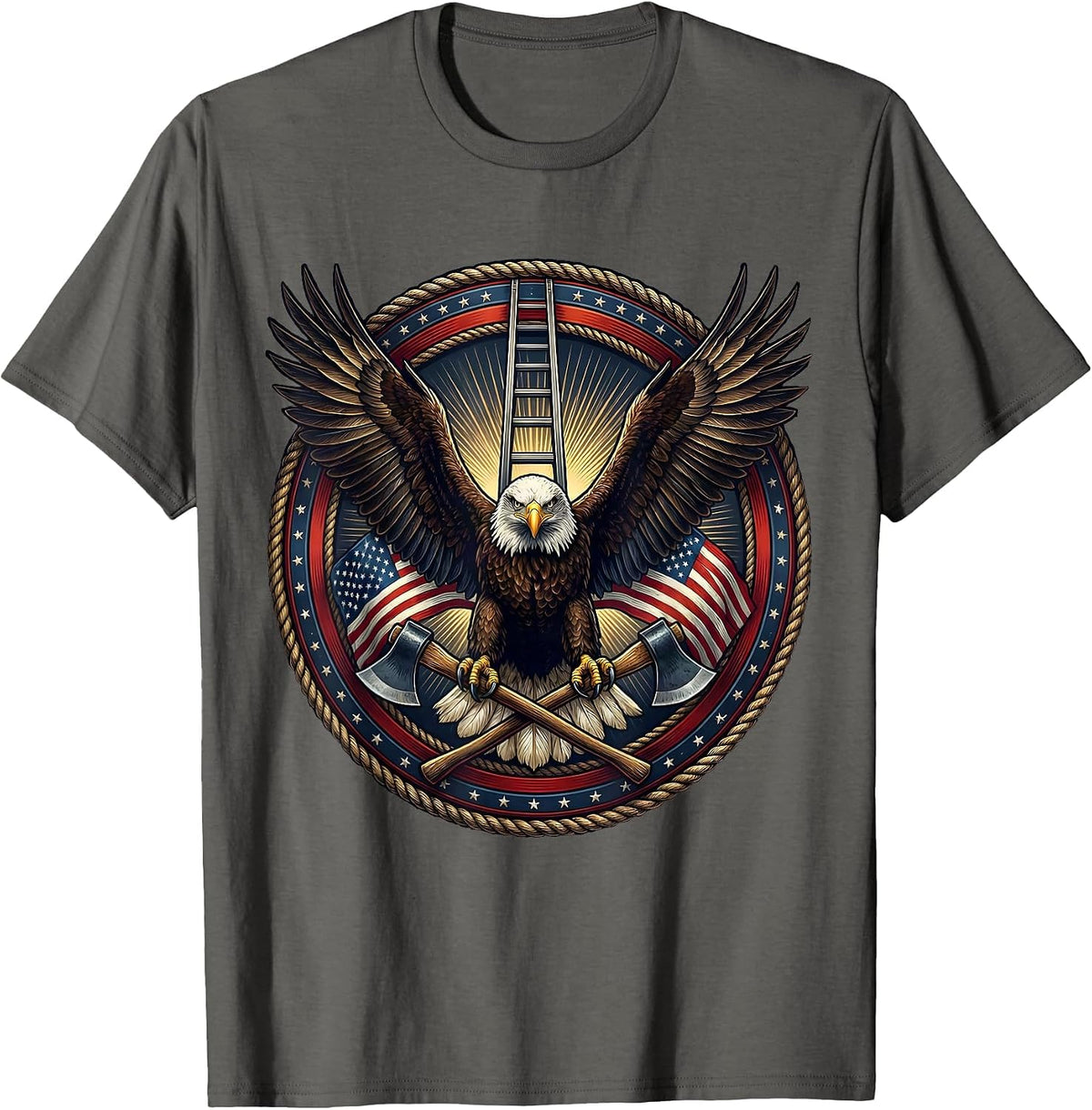 Men's Firefighter Eagle Crossed Axes and Ladder Graphic T-Shirt - Asphalt Grey