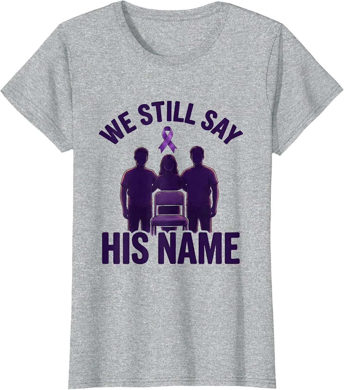 We Still Say His Name Memorial Purple Ribbon Overdose T-Shirt - Heather Grey