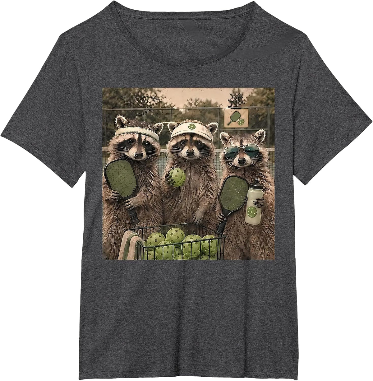 Funny Raccoon Playing Pickleball Animal Meme Sport Lovers T-Shirt - Dark Heather Grey