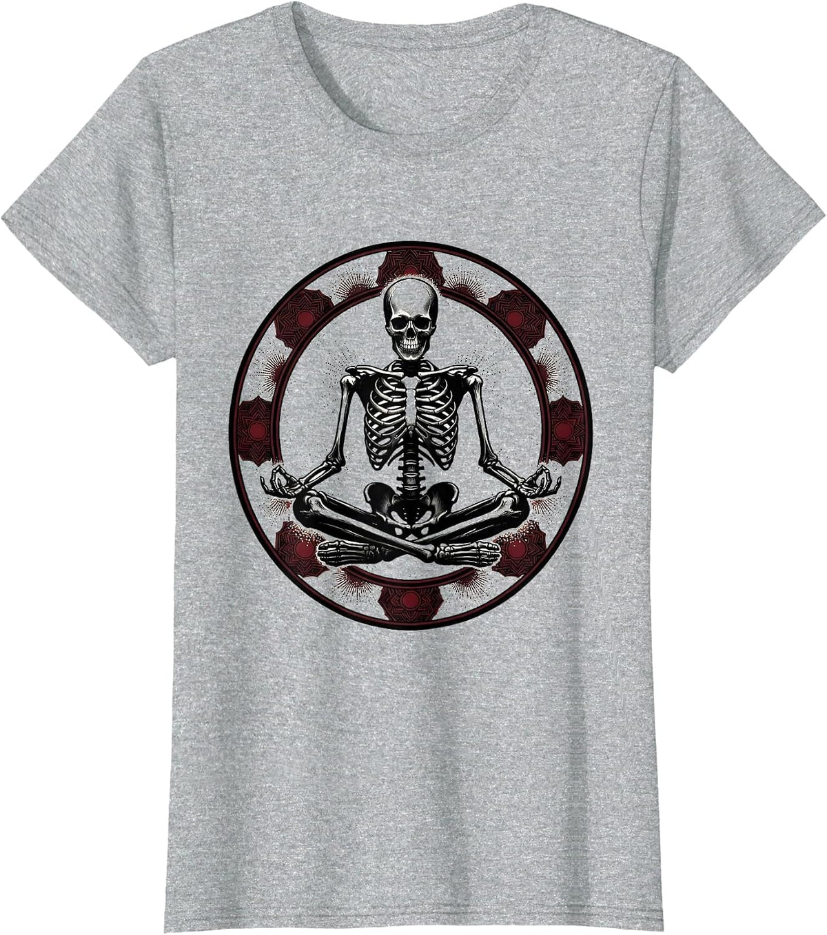 Skeleton Meditation Lotus Pose Zen Art Design T-Shirt - Heather Grey