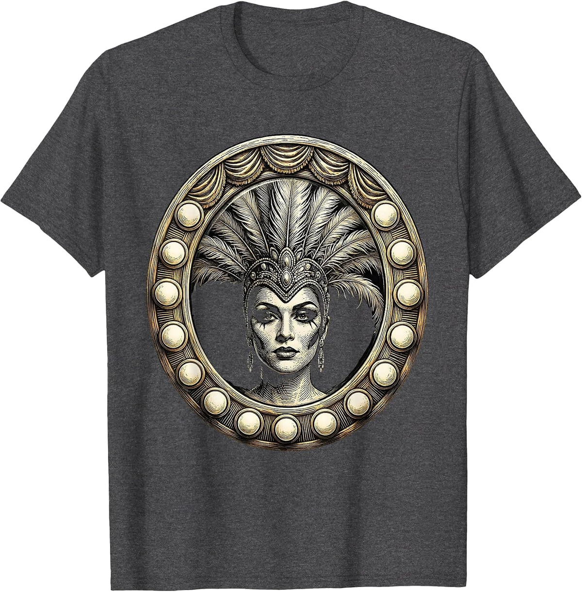 Men's Showgirl Dressing Room Bulb Mirror Portrait T-Shirt - Dark Heather Grey
