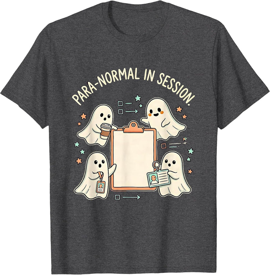 Men's Para-Normal In Session Kawaii Ghost SPED Paraprofessional T-Shirt - Dark Heather Grey