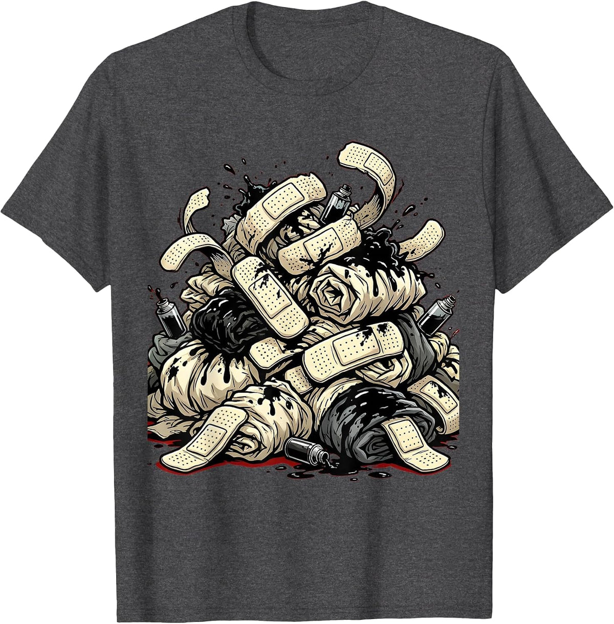 Tattoos Are Trashy Bandages and Ink Rags Art T-Shirt - Dark Heather Grey