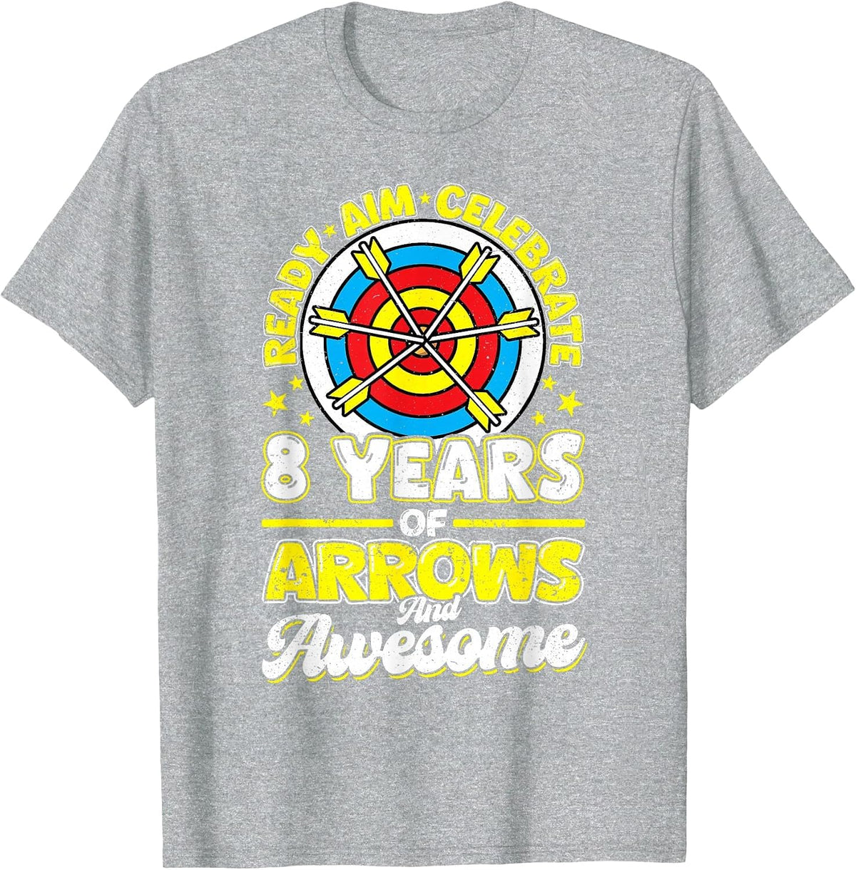 8th Birthday Archery Arrows and Awesome 8 Years Old Archer T-Shirt - Heather Grey