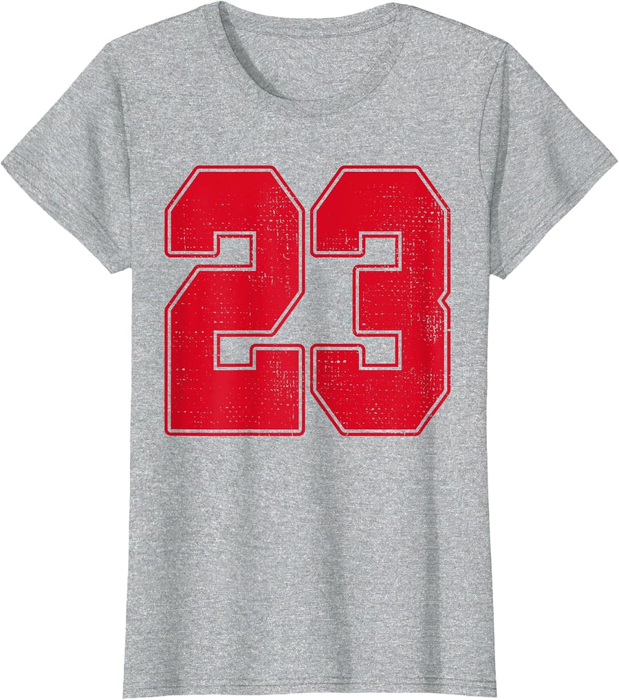 #23 Outline Number 23 Varsity Fan Sports Team Grey Jersey T-Shirt - Heather Grey