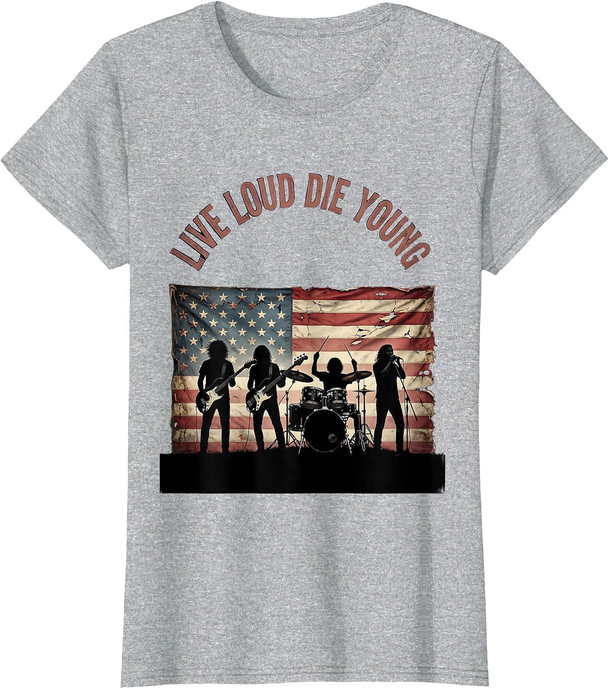Live Loud Die Young Vintage Rock Band Design T-Shirt - Heather Grey