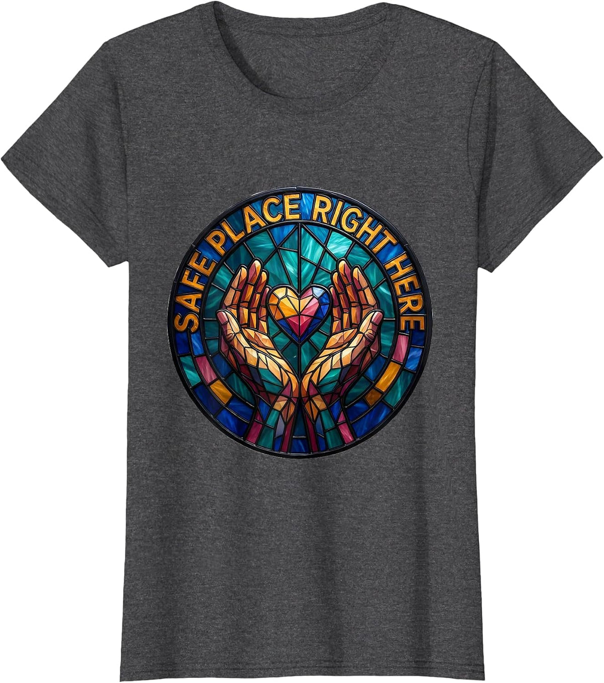 Women's Safe Place Right Here Comfort and Support Design T-Shirt - Dark Heather Grey