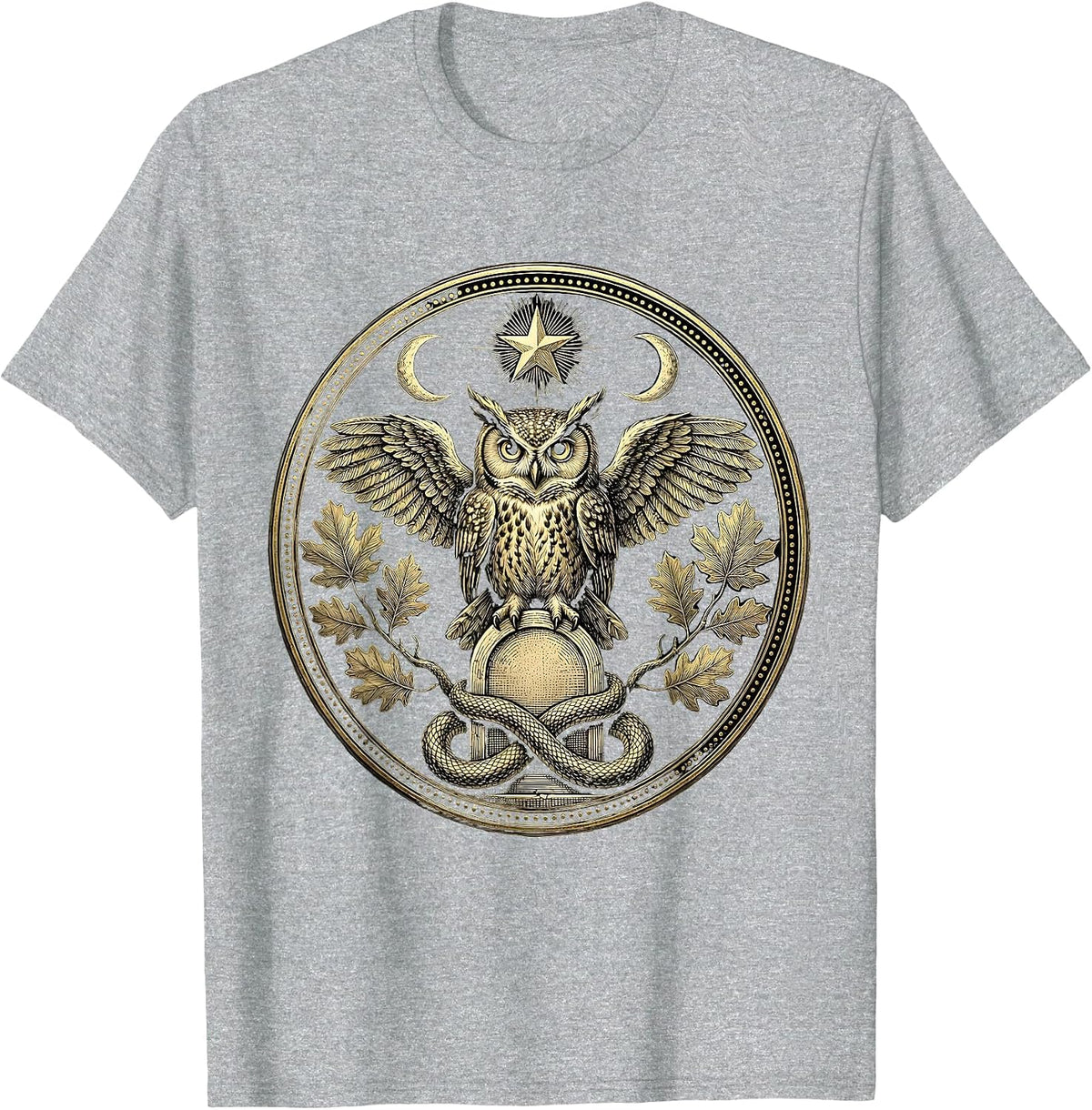 Men's Halloween Owl on Tombstone Falling Leaves Design T-Shirt - Heather Grey