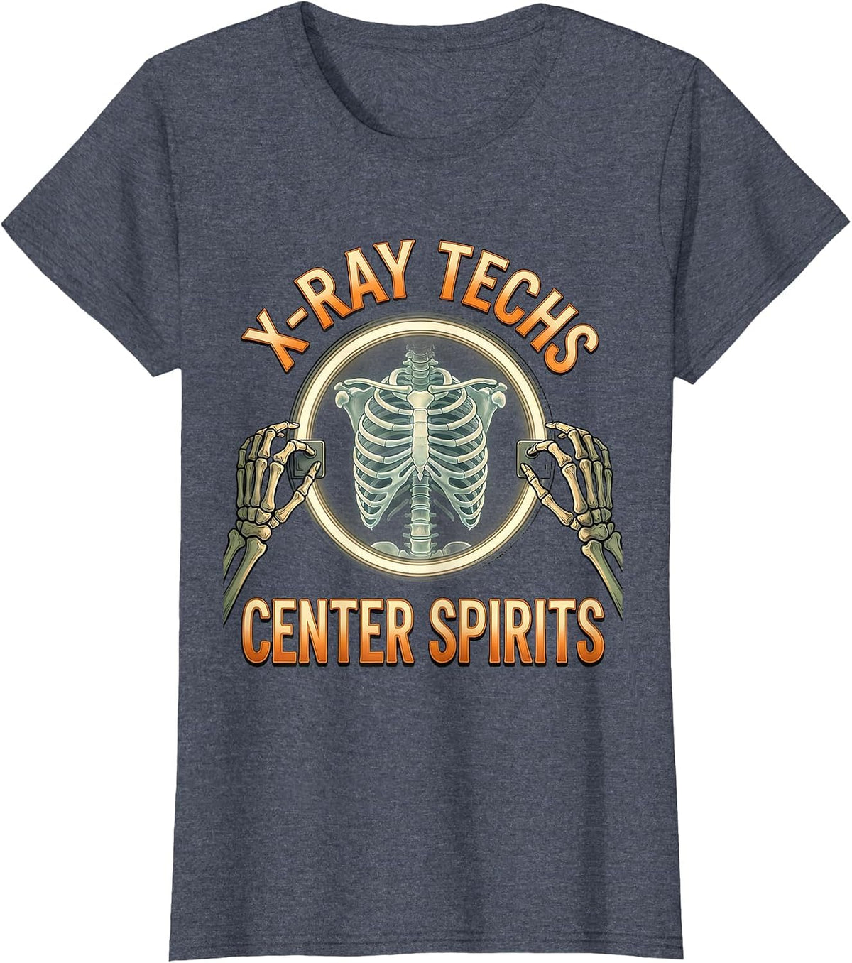 Women's X-Ray Techs Center Spirits Funny Radiology Tech Halloween T-Shirt - Heather Blue