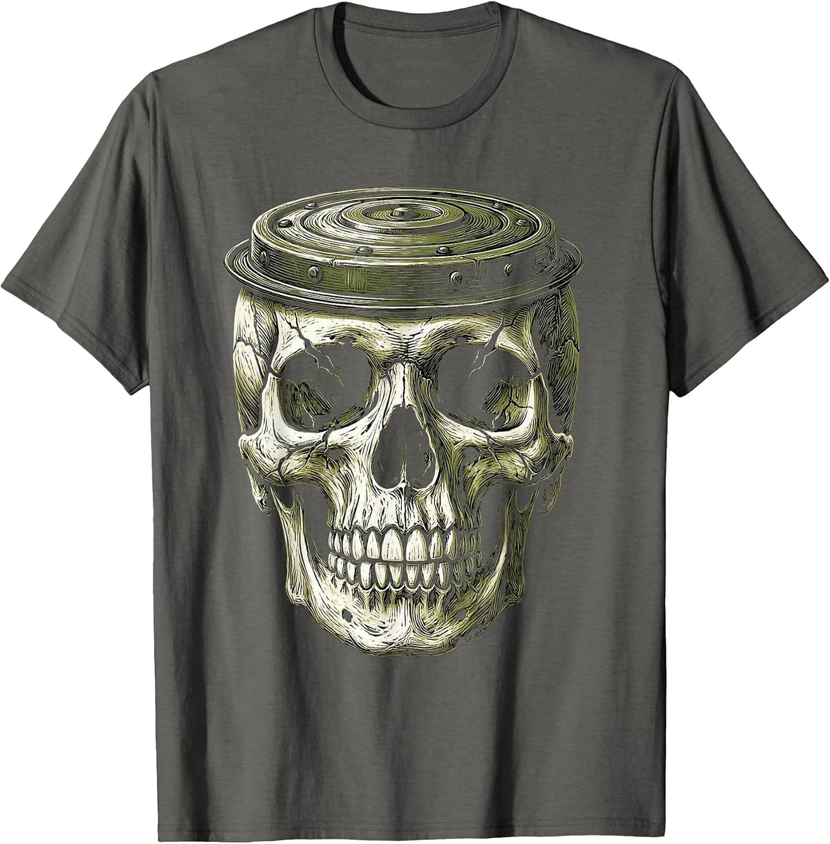 Skull Trash Can Lid Hat Garbage Truck Design T-Shirt - Asphalt Grey