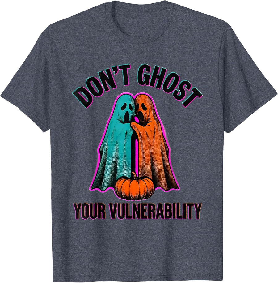 Don't Ghost Your Vulnerability Risograph Halloween Mental T-Shirt - Heather Blue