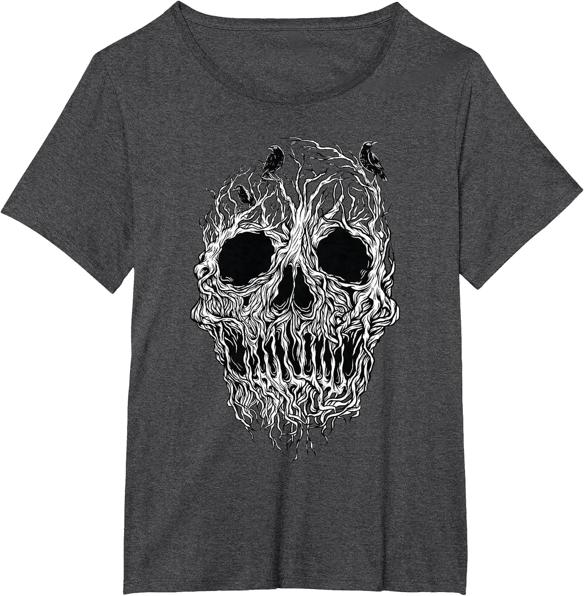 Skull Root Tree Crow Bird Raven for Lovers T-Shirt - Dark Heather Grey