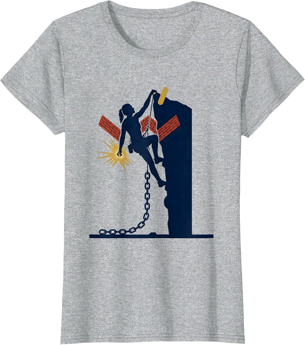 Bouldering Woman Climber Victory Pose Humor T-Shirt - Heather Grey