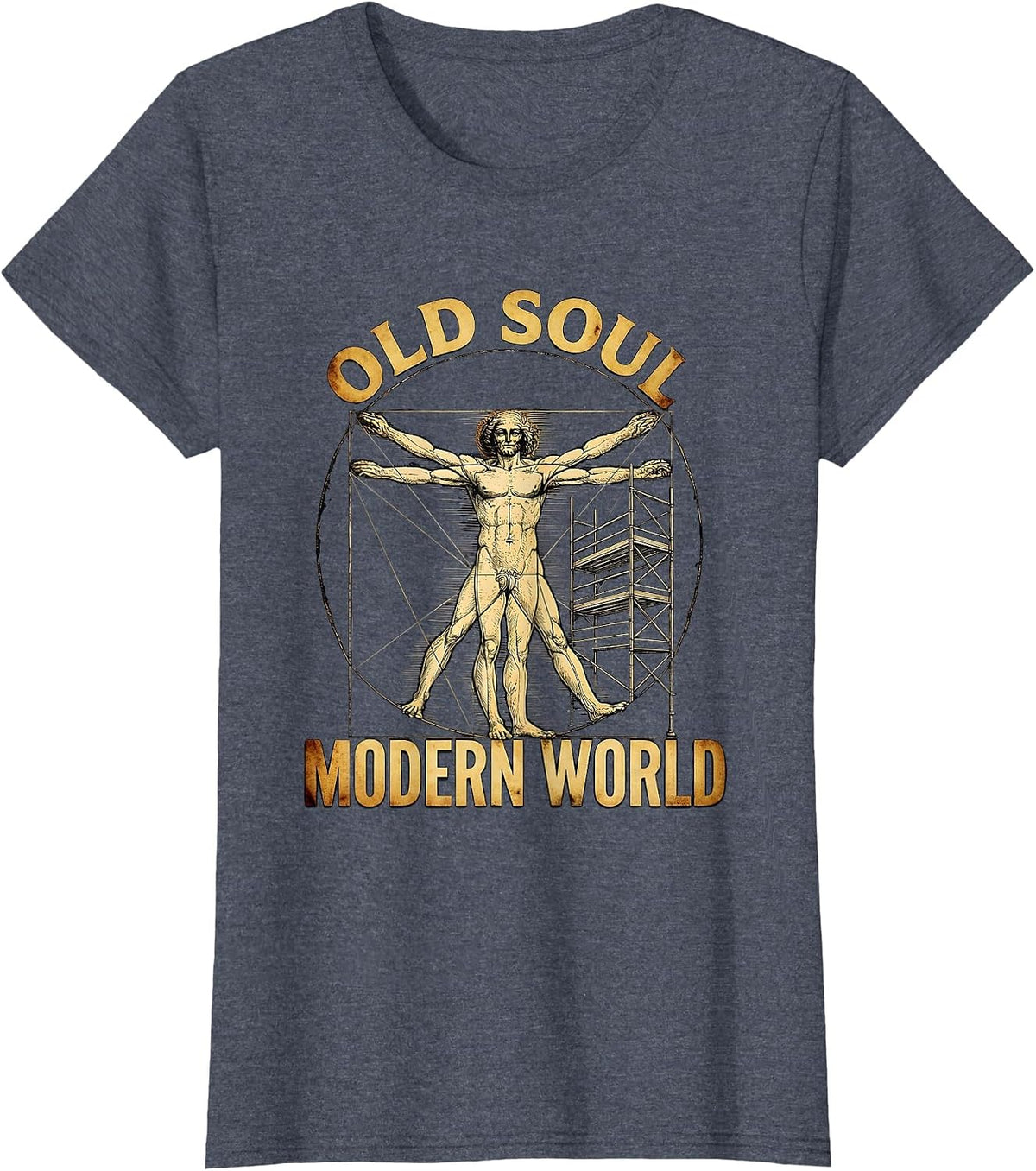 Old Soul Modern World Renaissance Graphic Design T-Shirt, Women, Heather Blue, Large - As Pictured