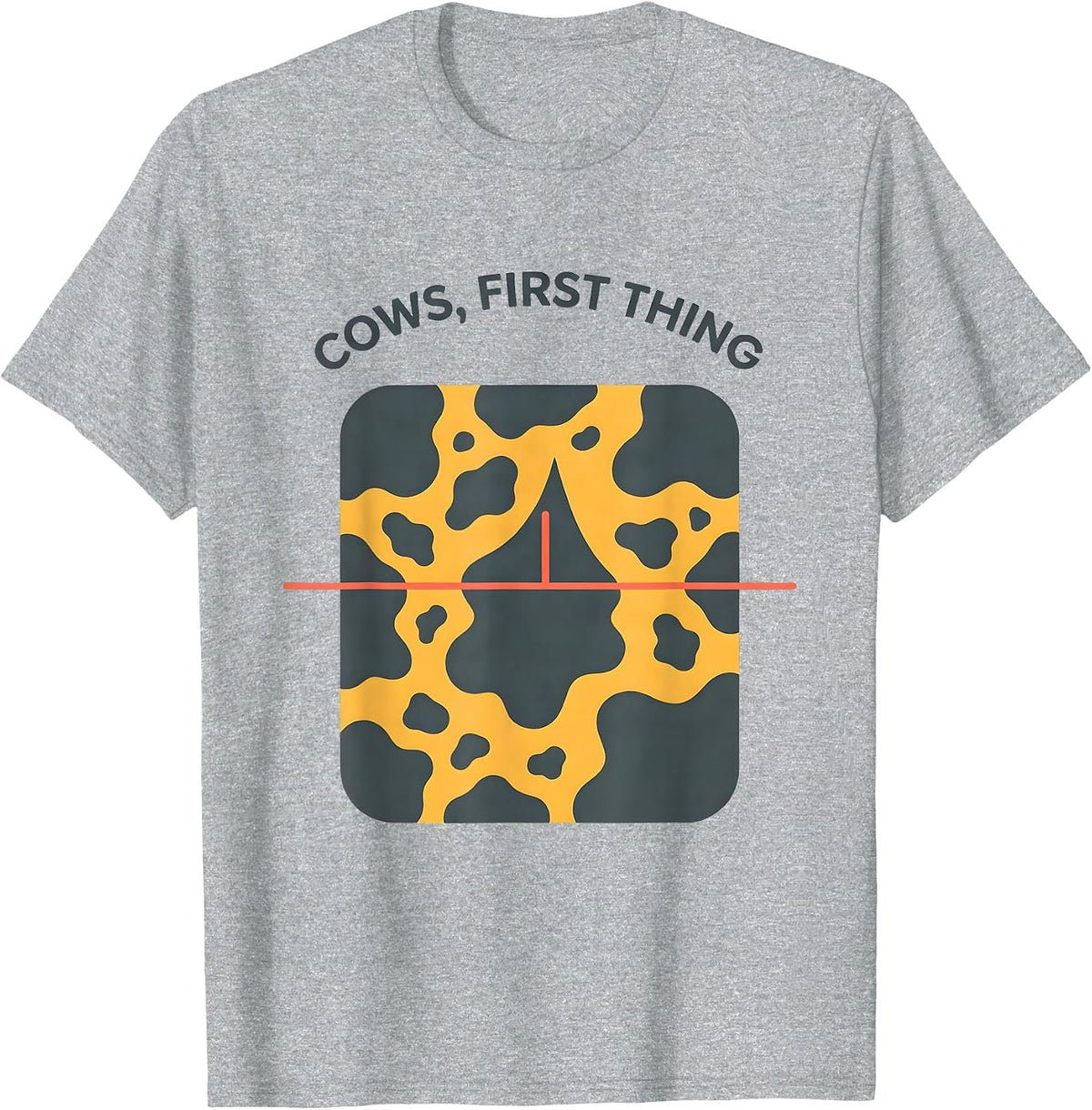 Men's Cows, First Thing Funny Cow Print Cow Lover Animal Graphic T-Shirt - Heather Grey