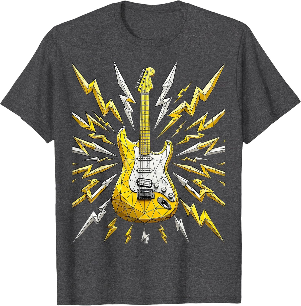 Electric Guitar Lightning Bolt Rock Music Graphic T-Shirt - Dark Heather Grey