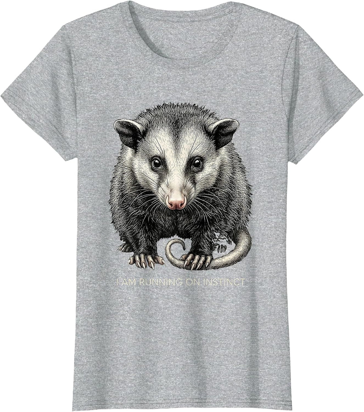 Women's I Am Running On Instinct Funny Opossum Animal Meme Humor T-Shirt - Heather Grey