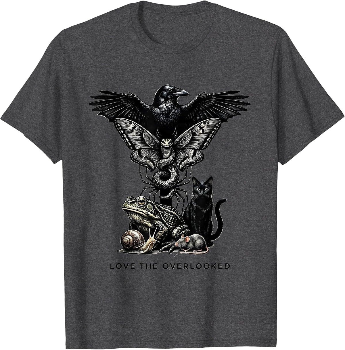 Men's Love The Overlooked Scratchboard Misunderstood Creatures T-Shirt - Dark Heather Grey
