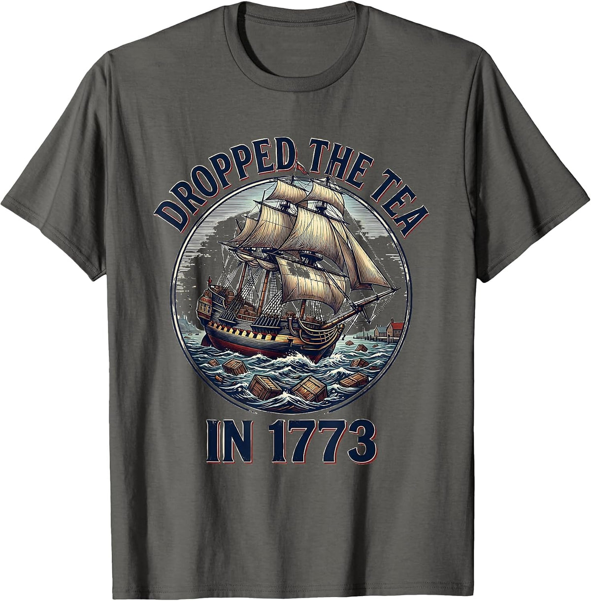 Men's Dropped The Tea In 1773 Funny History Teacher July 4th Pun T-Shirt - Asphalt Grey
