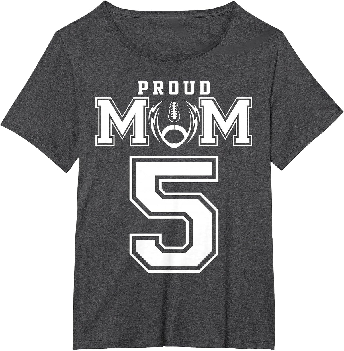 Custom Proud Football Mom Number 5 Personalised for Women T-Shirt - Dark Heather Grey