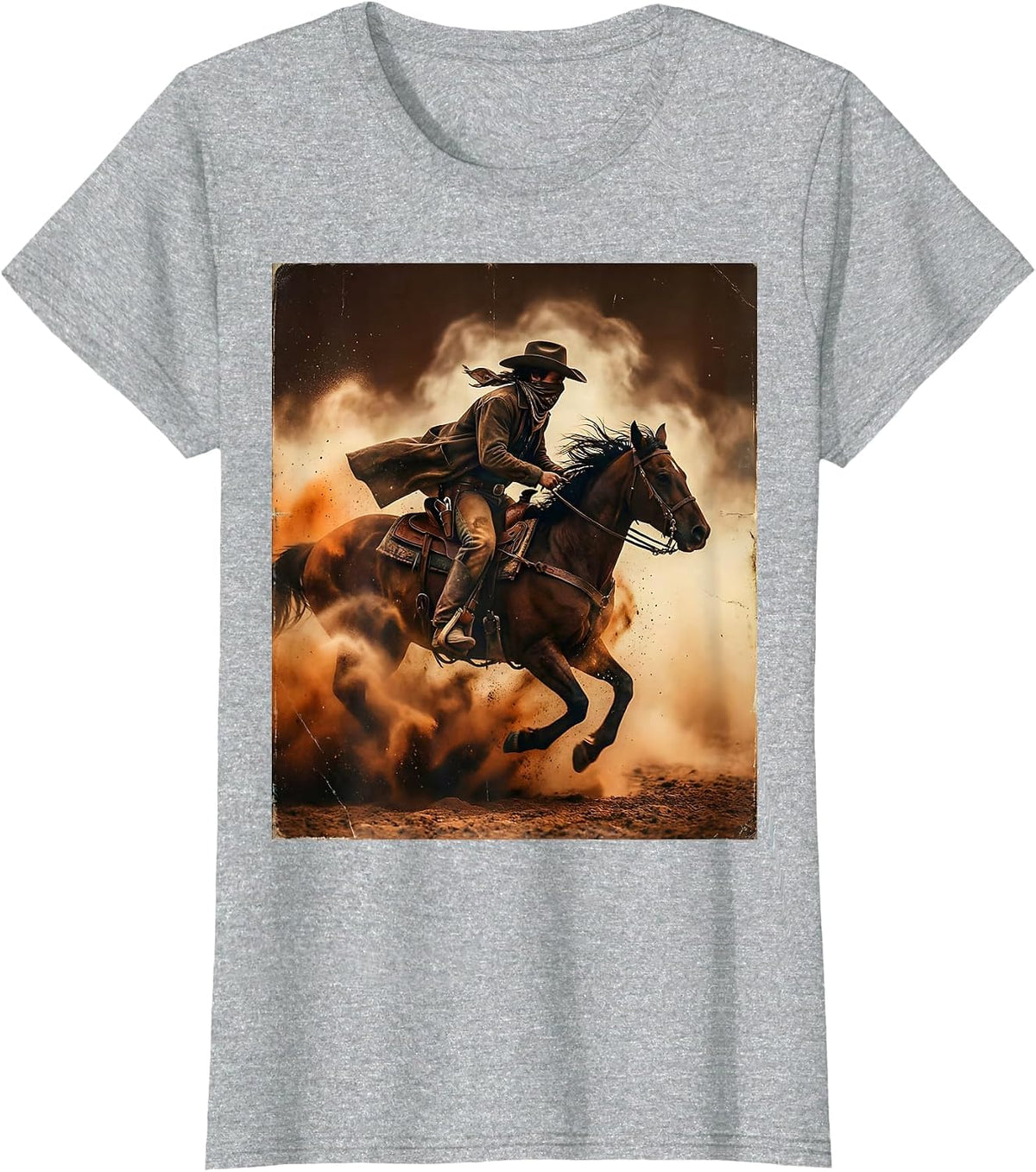 Bandana Cowboy Riding Through a Dust Storm T-Shirt - Heather Grey