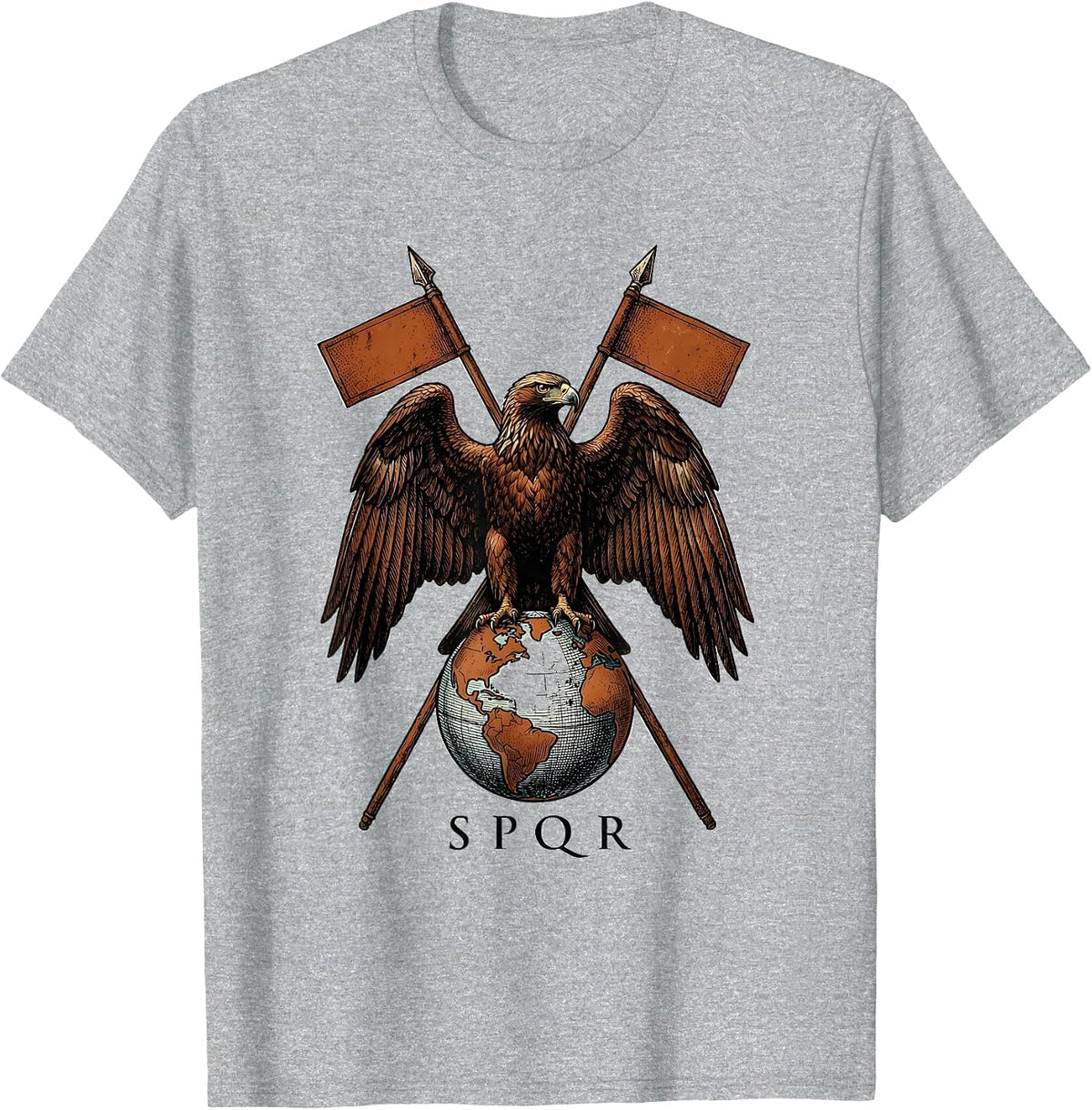 Men's SPQR Vintage Roman Eagle Distressed Meme History Teacher T-Shirt - Heather Grey