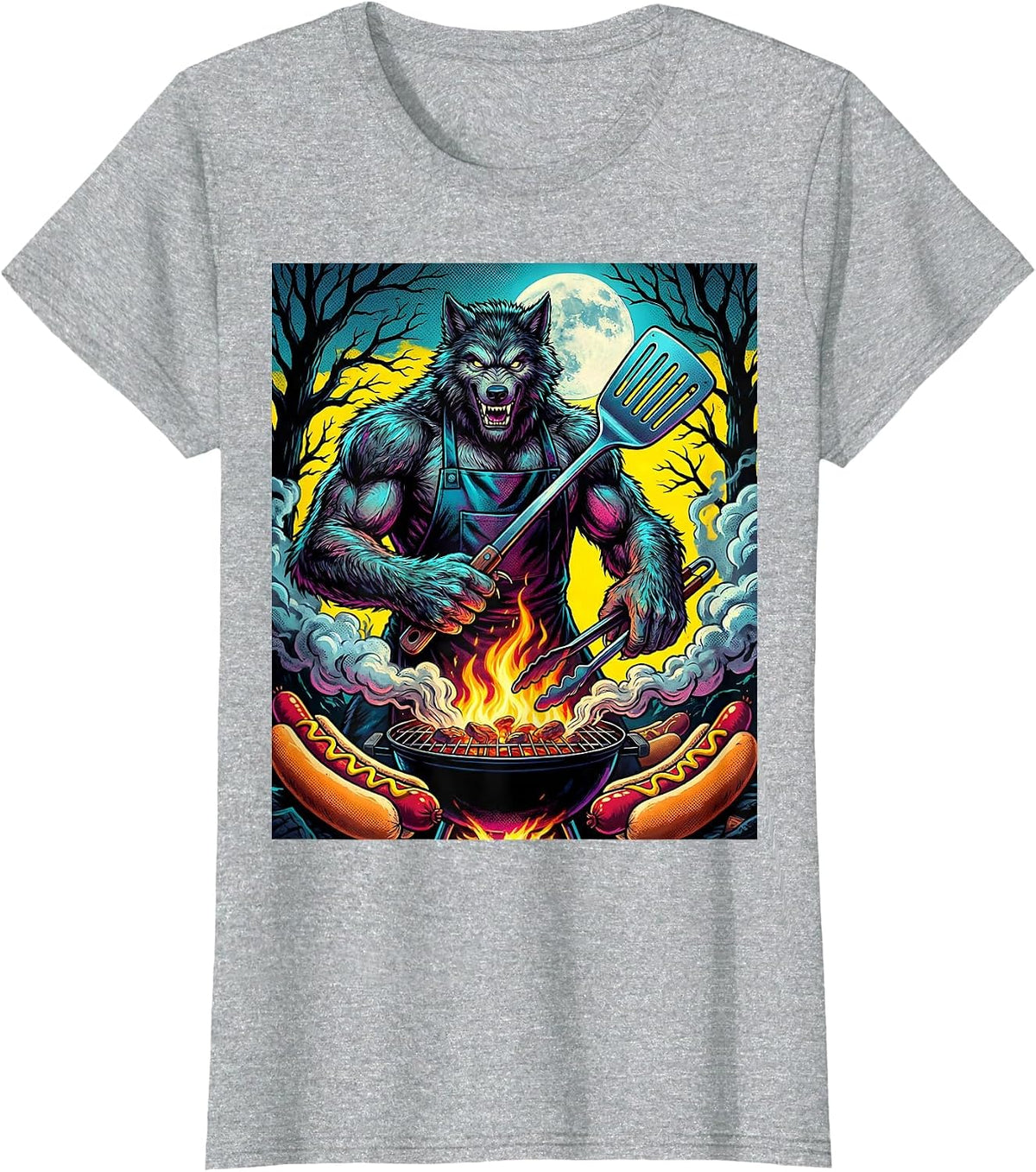 Werewolf Dad Backyard Cookout Halloween Design T-Shirt - Heather Grey