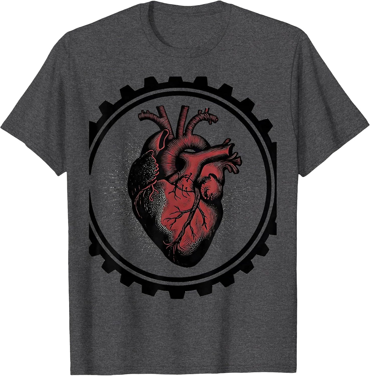 Emo Stitched Heart Graphic Design T-Shirt - Dark Heather Grey