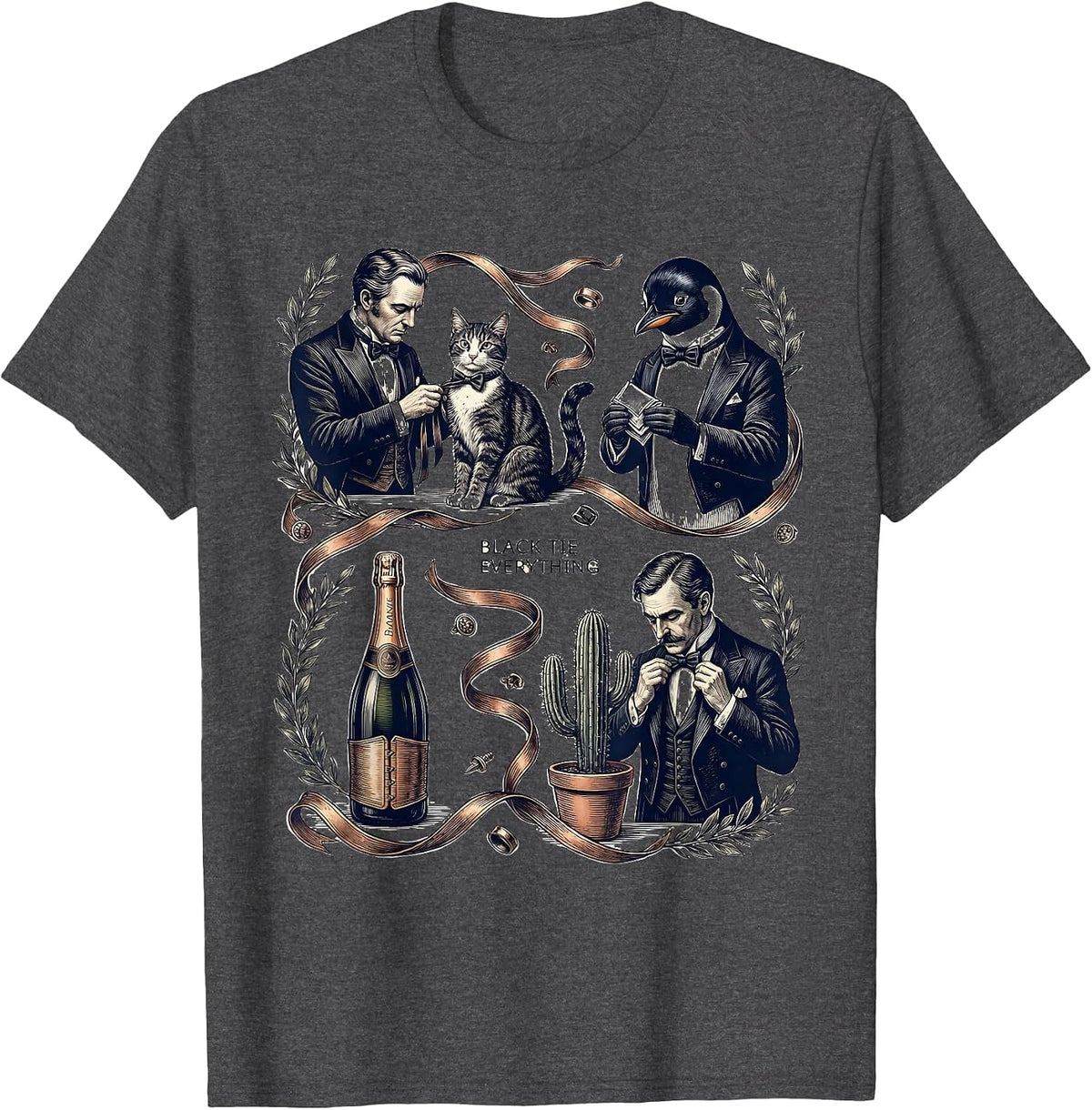 Men's Black Tie Everything Tuxedo Formal Humor Design T-Shirt - Dark Heather Grey