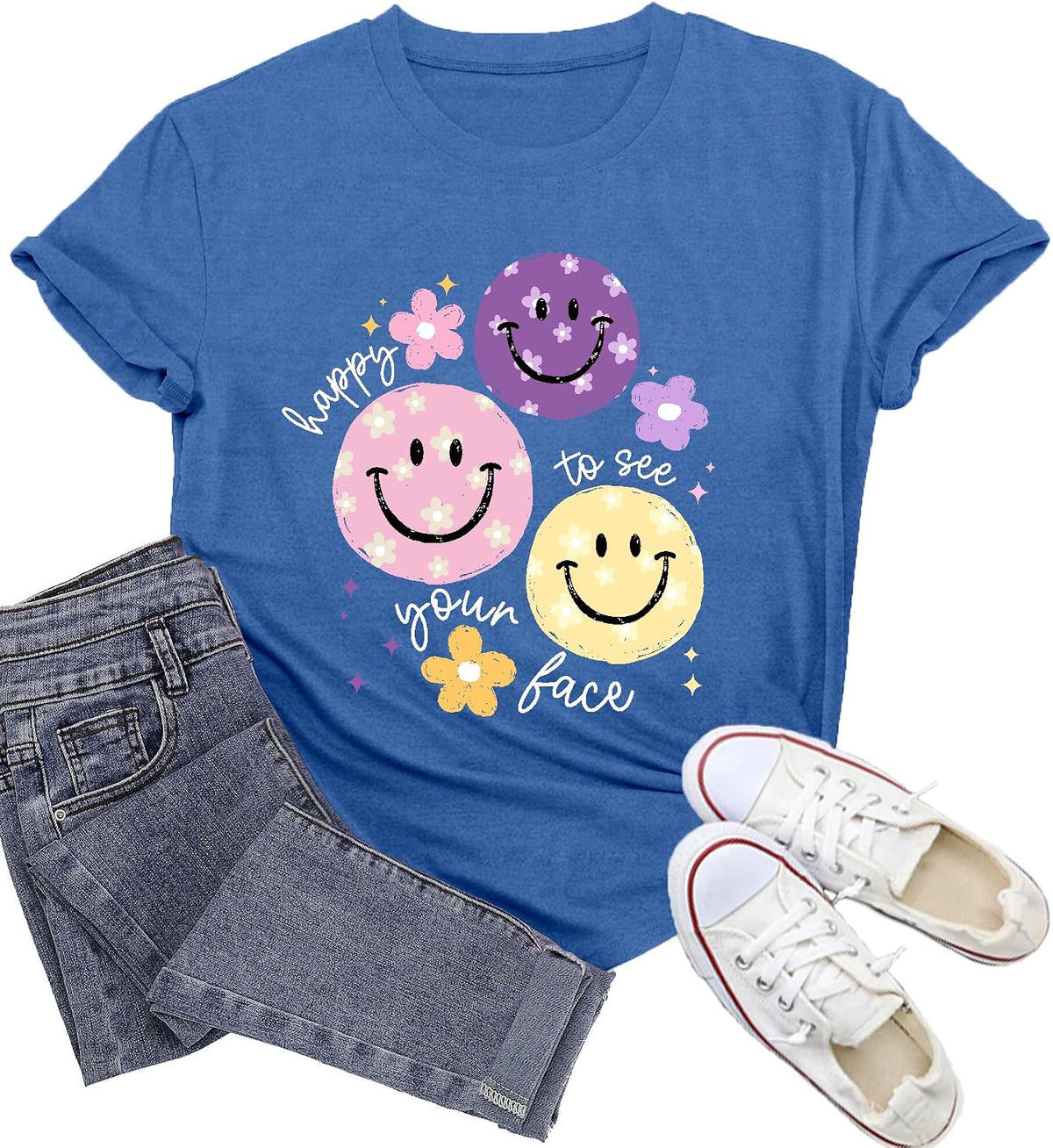 Womens Teacher Shirts Happy to See Your Face T-Shirt for Teachers - Blue1