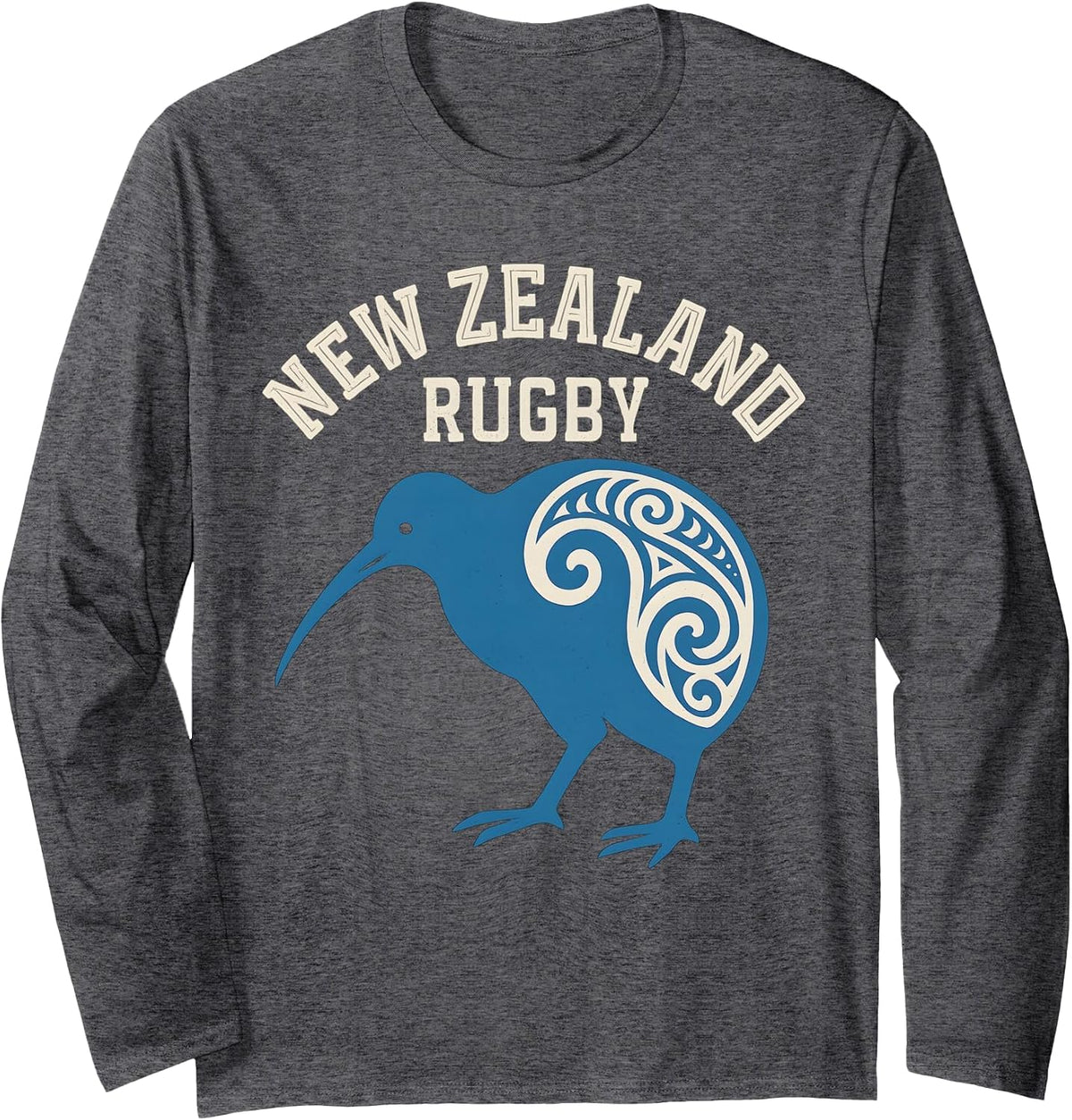 New Zealand Rugby Kiwi Long Sleeve T-Shirt - Adult Unisex Dark Heather Grey
