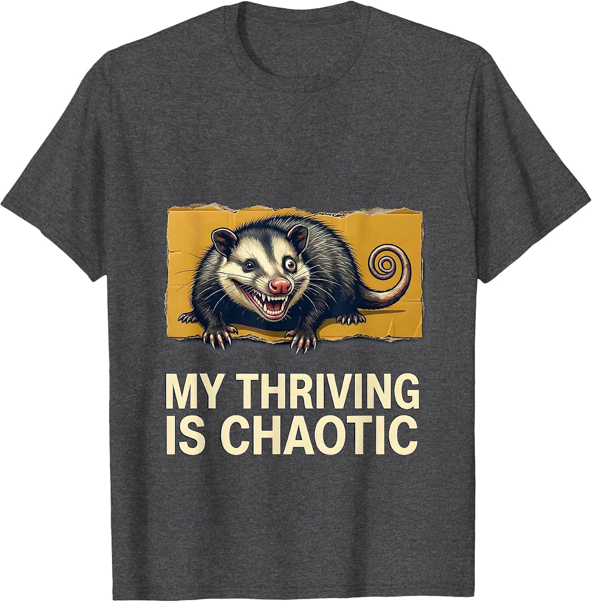 My Thriving Is Chaotic Funny Opossum Meme Chaos T-Shirt - Dark Heather Grey