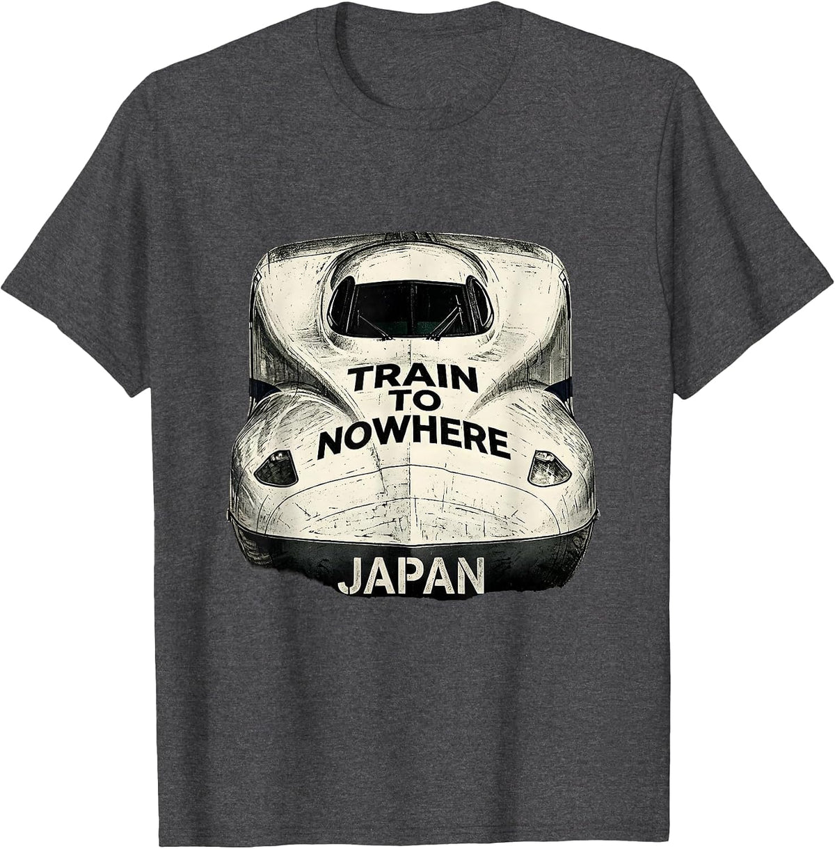 Train to Nowhere Japan Vintage Travel Design T-Shirt - Dark Heather Grey